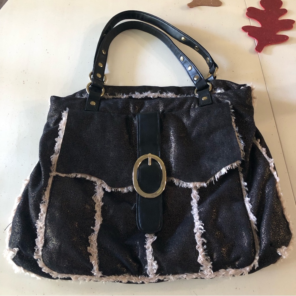 Candie’s Black  Faux Shearling Shoulder Bag